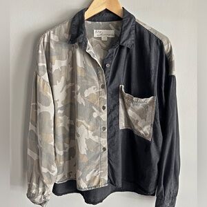 Vintage Havana Camo Colorblock Shirt Tencel Oversized Grunge Utility Chic